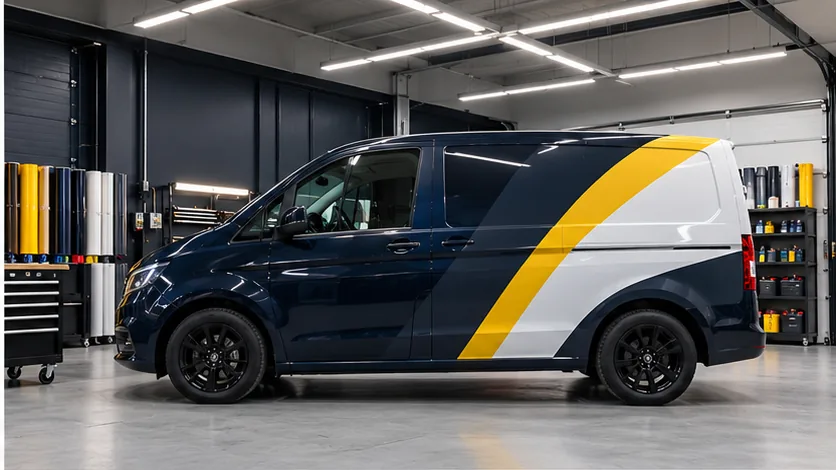 Illustration av professionell bildekor och bilfoliering på transportbil